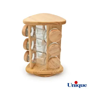 ست جا ادویه ای گردان چوبی یونیک مثلثی 9 تایی UN-6115