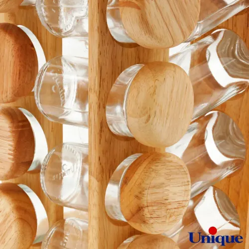 ست جا ادویه ای گردان مربع چوبی یونیک 16 تایی UN-6112