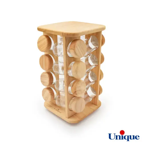 ست جا ادویه ای گردان مربع چوبی یونیک 16 تایی UN-6112