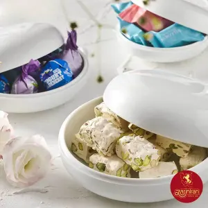 ظرف شکلات خوری چینی زرین متوسط طرح سفید