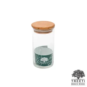 بانکه ادویه شیشه ای با درب چوبی تیریتی قطر 6 ارتفاع 12 مدل G 5004