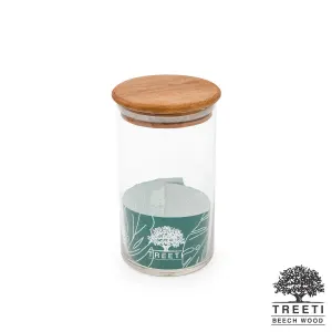 بانکه ادویه شیشه ای با درب چوبی تیریتی قطر 8 ارتفاع 14 مدل G 5008