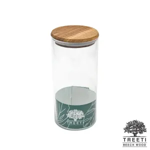 بانکه ادویه شیشه ای با درب چوبی تیریتی قطر 10 ارتفاع 20 مدل G 5012