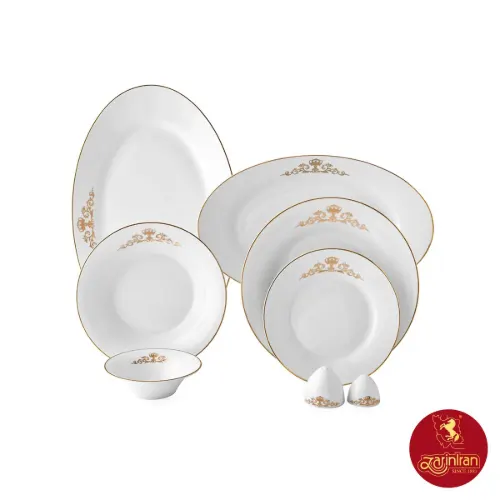 چینی زرین سرویس 12 نفره شهرزاد طرح کوئین طلایی 81 پارچه