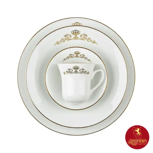 چینی زرین سرویس 12 نفره شهرزاد طرح کوئین طلایی 81 پارچه