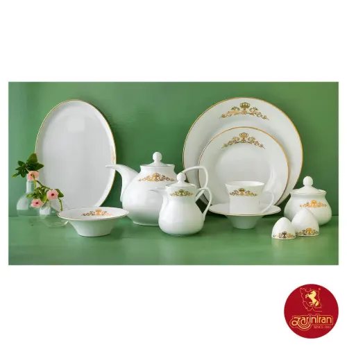 چینی زرین سرویس 12 نفره شهرزاد طرح کوئین طلایی 81 پارچه