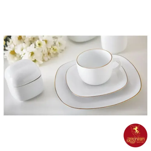 سرویس چای خوری چینی زرین کواترو طرح زرین لب طلایی 12 پارچه