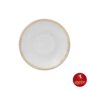 نعلبکی زیر استکانی چینی زرین دوری سایز 13 طرح ریوا طلایی 6 عددی