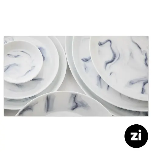 بشقاب گود چینی زرین فرم اس طرح بلو استون سایز 19