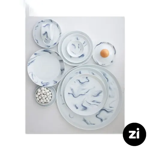 بشقاب گود چینی زرین فرم اس طرح بلو استون سایز 19