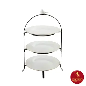 ظرف پذیرایی چینی زرین سه طبقه مونارکی لب طلایی