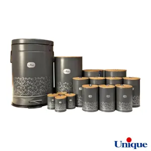 سرویس آشپزخانه 15 پارچه یونیک مینیاتور طوسی درب بامبو UN-8012