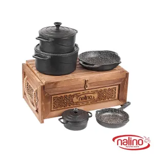 سرویس قابلمه چدن 8 پارچه نالینو مدل Tekla تکلا (جعبه چوبی)