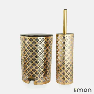 سطل و فرچه لیمون طرح گل مشکی (چاپدار طلایی) 1820