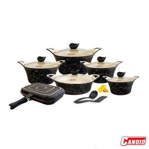 سرویس قابلمه 15 پارچه گرانیتی کاندید مدل کاپری لاین مشکی طلایی