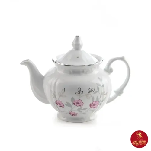 قوری چینی زرین چهار ترک طرح گل پامچال