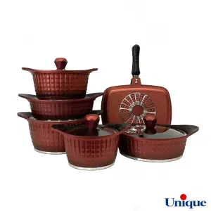 سرویس قابلمه 12 پارچه یونیک مدل نگینی قرمز UN-8213