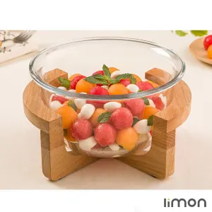 کاسه سرو شیشه ای پایه چوبی لیمون 2255