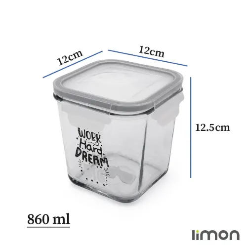 قیمت و خرید ظرف شیشه ای لیمون مربع دربدار 860 میلی لیتری چاپی 2110