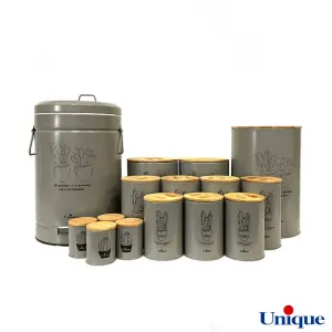 سرویس آشپزخانه 15 پارچه یونیک فانتزی کاکتوس درب بامبو طوسی UN-8049