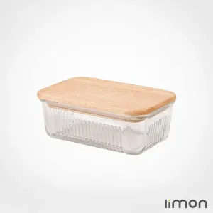 ظرف شیشه ای شیاردار 450 میلی لیتر درب چوبی لیمون 2190