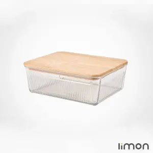 ظرف شیشه ای شیاردار 1.1 لیتر درب چوبی لیمون 2191