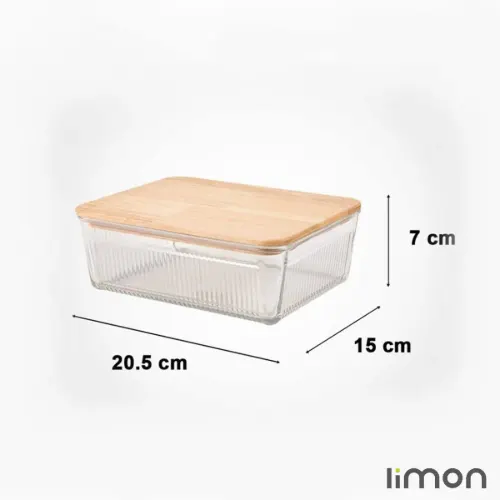 ظرف شیشه ای شیاردار 1.1 لیتر درب چوبی لیمون 2191