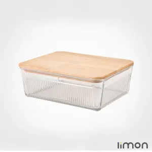 ظرف شیشه ای شیاردار 2.250 لیتر درب چوبی لیمون 2192