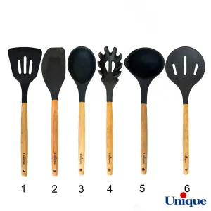 کفگیر و ملاقه سیلیکونی دسته چوبی یونیک UN-1170