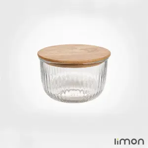 کاسه گرد شیشه ای لیمون 970 میلی لیتر درب چوبی 2176