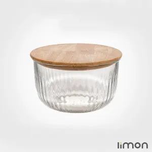 کاسه گرد شیشه ای لیمون 1.8 لیتر درب چوبی - تضمینی