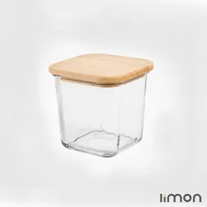 ظرف شیشه ای 860 میلی لیتر درب چوبی لیمون 2189