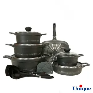 سرویس قابلمه گرانیتی یونیک 15 پارچه کلاسیک طوسی UN-7777