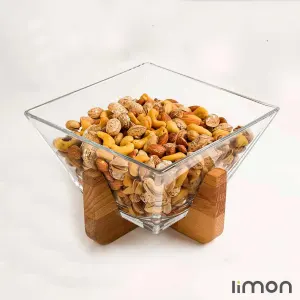 کاسه شیشه ای پذیرایی پایه چوبی لیمون 2172