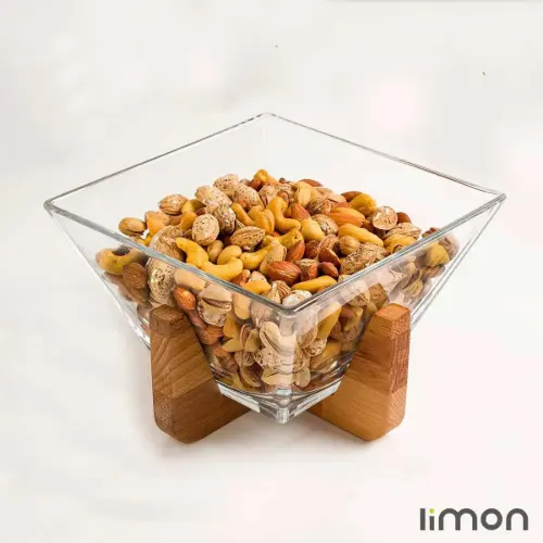 کاسه شیشه ای پذیرایی پایه چوبی لیمون 2172