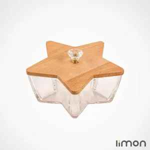 ظرف شیشه ای ستاره ای لیمون درب چوبی 2285