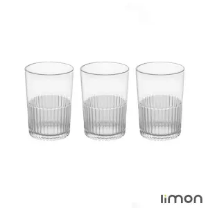 لیوان شیشه ای لیمون شیار دار 350 سی سی سه عددی 2217