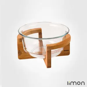 کاسه سرو شیشه ای پایه چوبی لیمون 2166