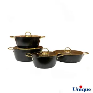 سرویس قابلمه یونیک مشکی 8 پارچه درب فلت طلایی UN-8307