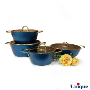 سرویس قابلمه یونیک کله غازی 8 پارچه درب فلت طلایی UN-8321