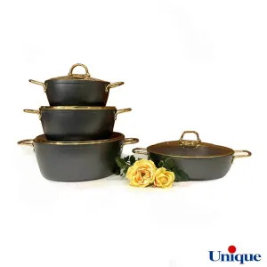 سرویس قابلمه یونیک طوسی 8 پارچه درب منحنی طلایی UN-8311