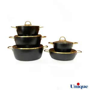 سرویس قابلمه یونیک مشکی 10 پارچه درب منحنی طلایی UN-8329