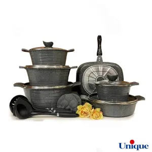 سرویس قابلمه یونیک 15 پارچه لاین طوسی گرانیتی UN-7974