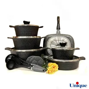 سرویس قابلمه یونیک 15 پارچه لاین مشکی گرانیتی UN-7982