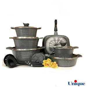 سرویس قابلمه گرانیتی یونیک 15 پارچه طوسی نقره ای لاین UN-7978