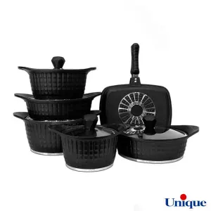 سرویس قابلمه 12 پارچه یونیک مدل نگینی مشکی UN-8207