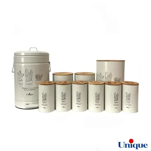 سرویس آشپزخانه یونیک 10 پارچه فانتزی کرم کاکتوس درب بامبو UN-8062