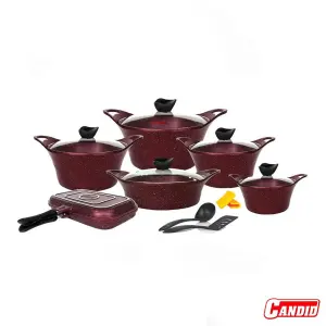 سرویس قابلمه 15 پارچه گرانیتی کاندید مدل کاپری دو رو زرشکی