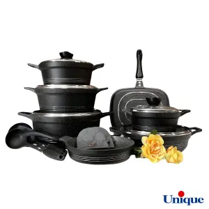 سرویس قابلمه 16 پارچه گرانیتی یونیک مدل کلاسیک مشکی با بهترین کارایی برای مصارف روزمره