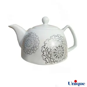 قوری چینی یونیک مدل ماندالا سیلور UN-7542